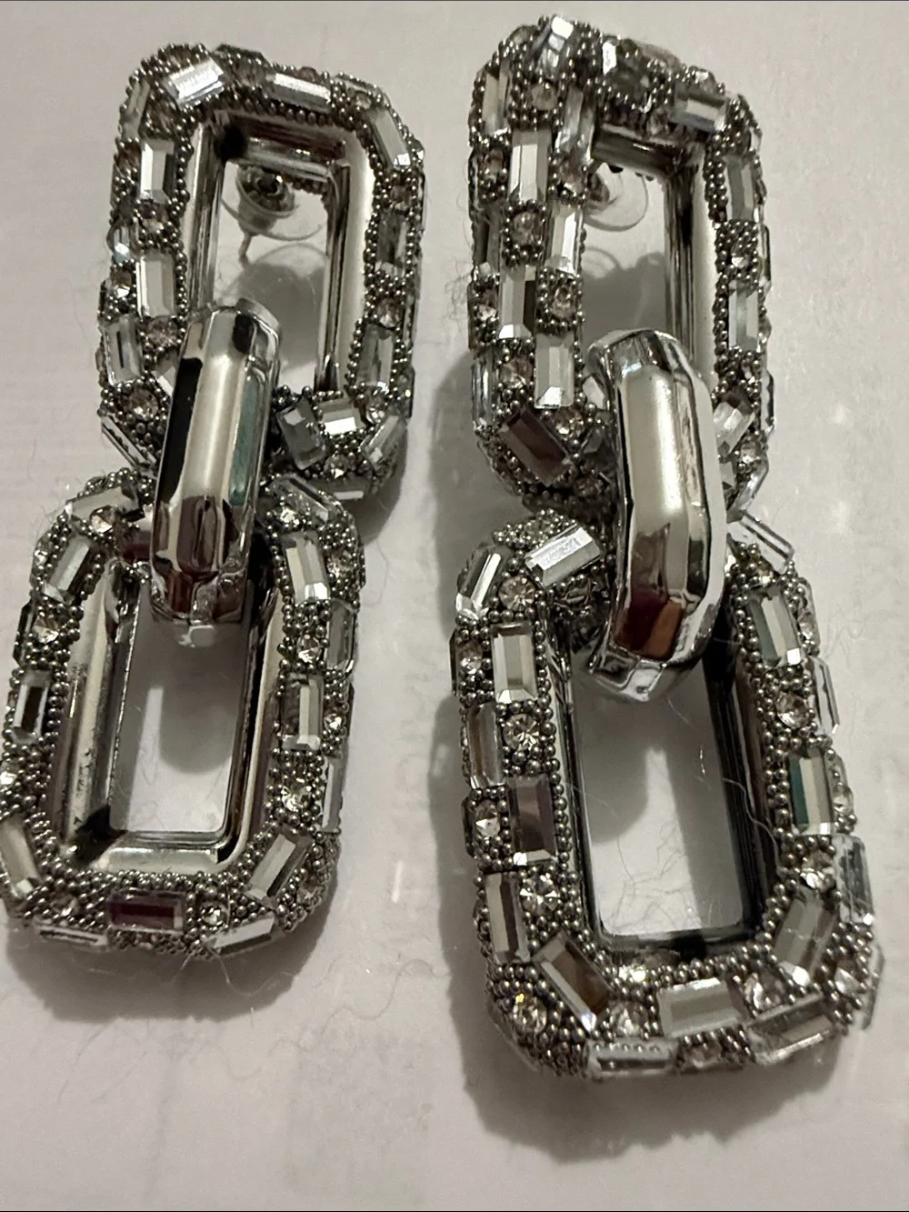 Fashion Crystal Link Drop Earrings - Silver Tone - Picture 4 of 4